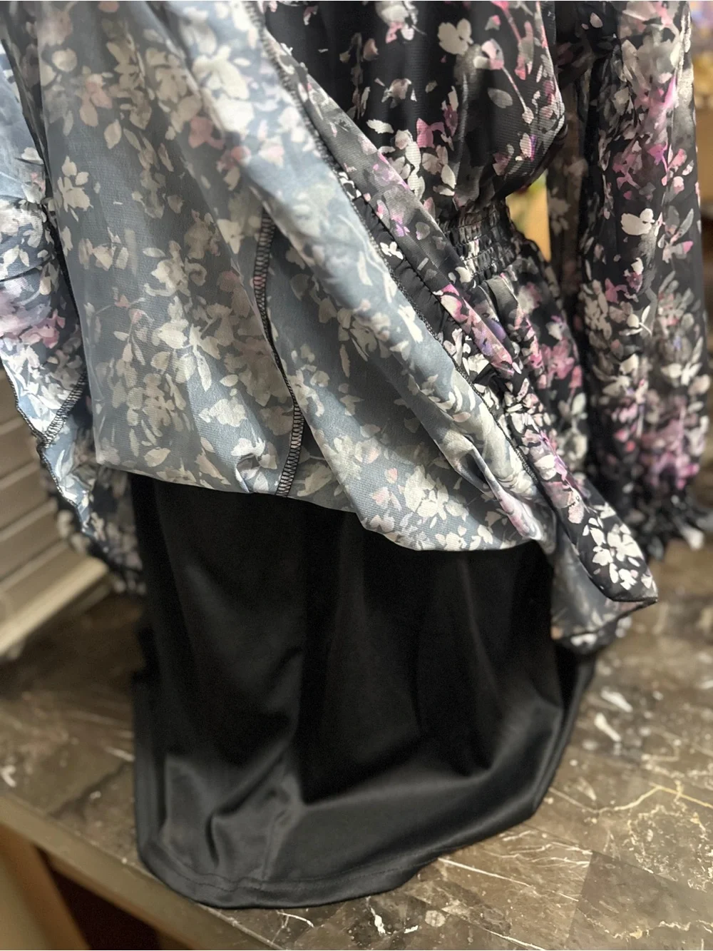 J. Crew Black Floral Long-Sleeve Smocked-Waist Dress